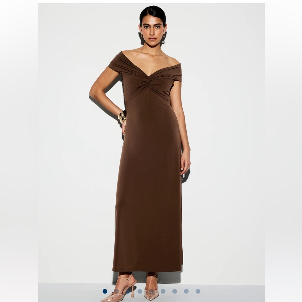 Elegant Brown Off-Shoulder Dress